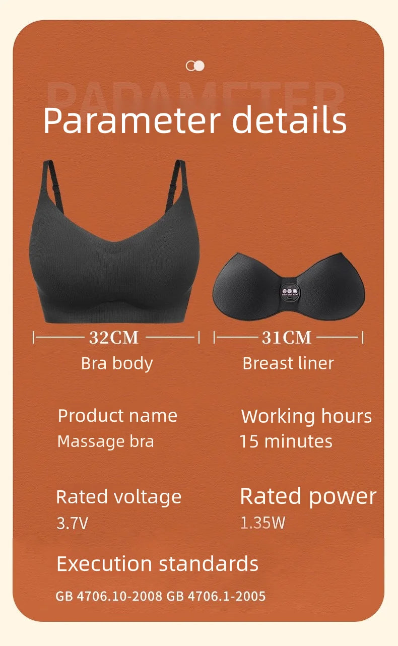 Electric Breast Massager Bra with 6 Vibration Heads - Black Relaxation Treatment Tidesmit