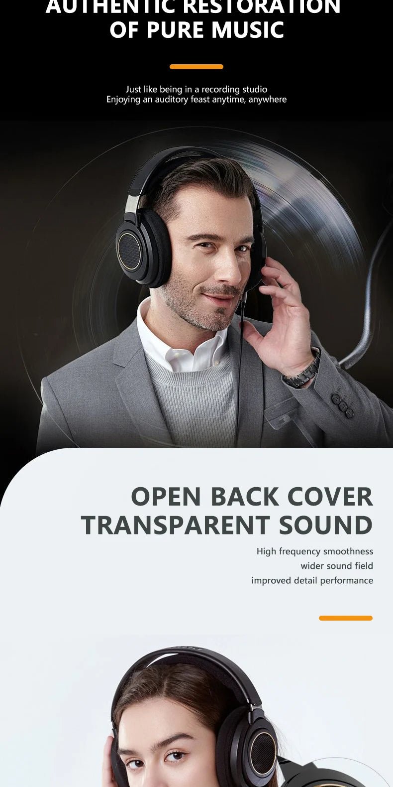 Wired Open-Back Studio Headphones for Professional Monitoring - Black Tidesmit
