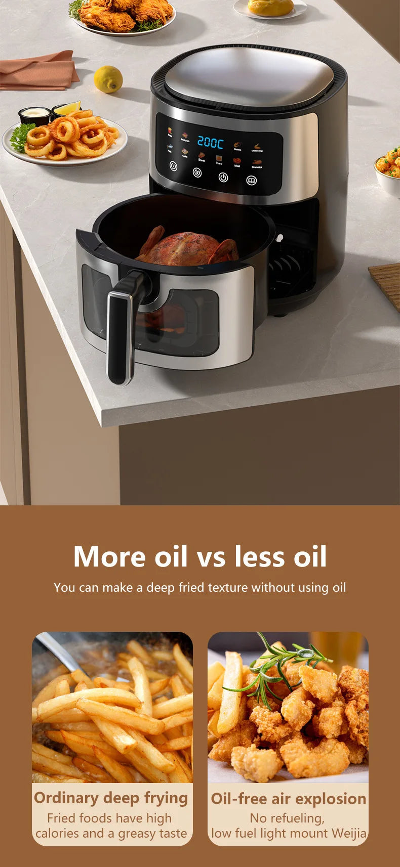Wholesale 10L Black Air Fryer Fast Healthy Oil-Free,Visual Window ,Make Snacks, Pastries, and Finger Foods,Household Party Use