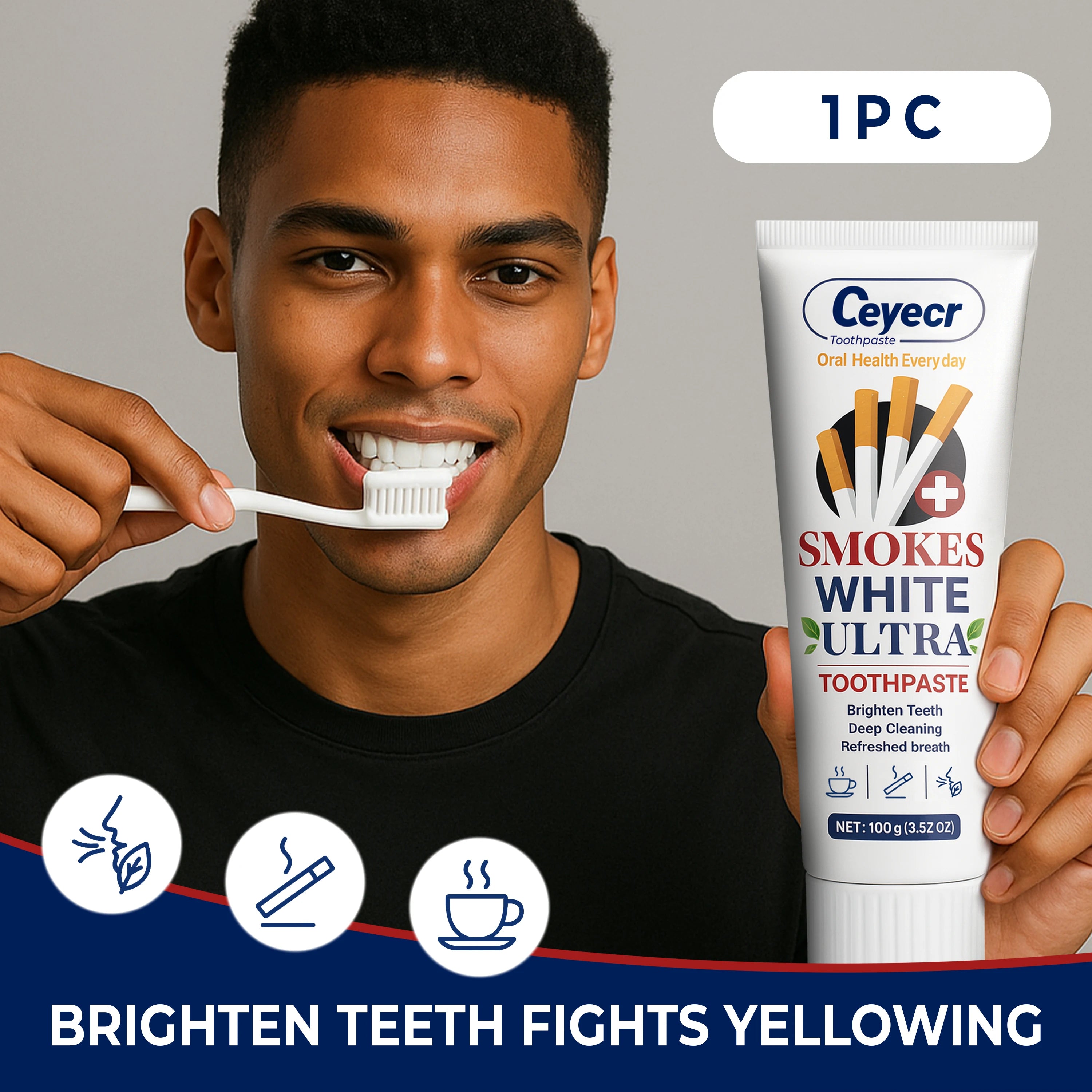 Tidesmit Smokers Toothpaste for whitening yellow teeth and removing cigarette discoloration, 100g