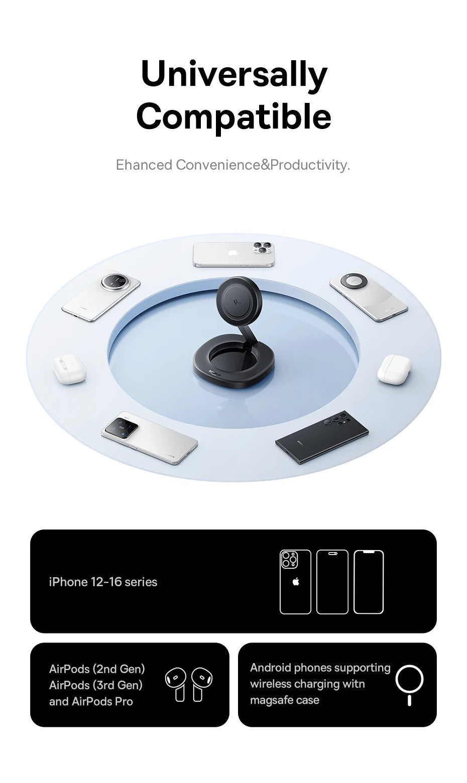 Foldable Qi2 Magnetic Wireless Charger Stand for iPhone 16 Series Tidesmit