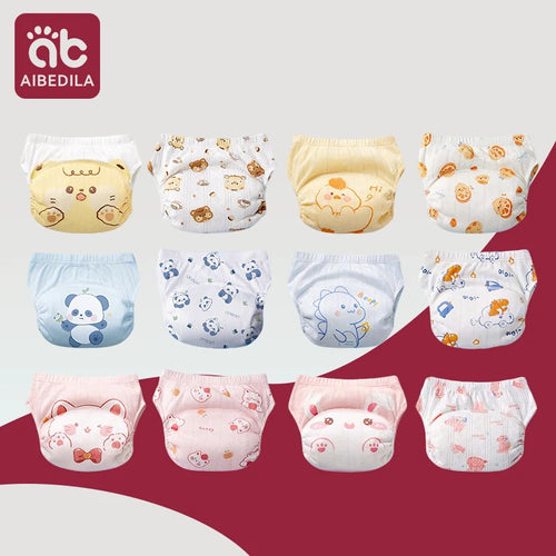 AIBEDILA baby training diapers, cotton washable underwear for toddlers with assorted cute animal and fruit patterns.