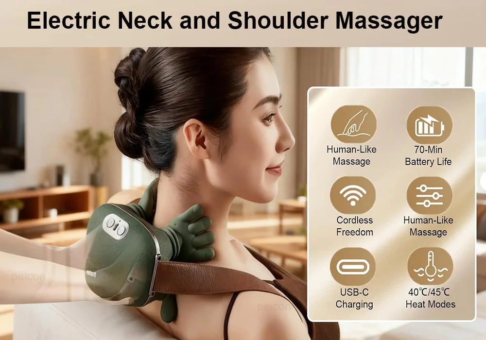 Electric Neck Massager: 4D Deep Tissue Kneading Tool (Green) Relaxation Treatment Tidesmit