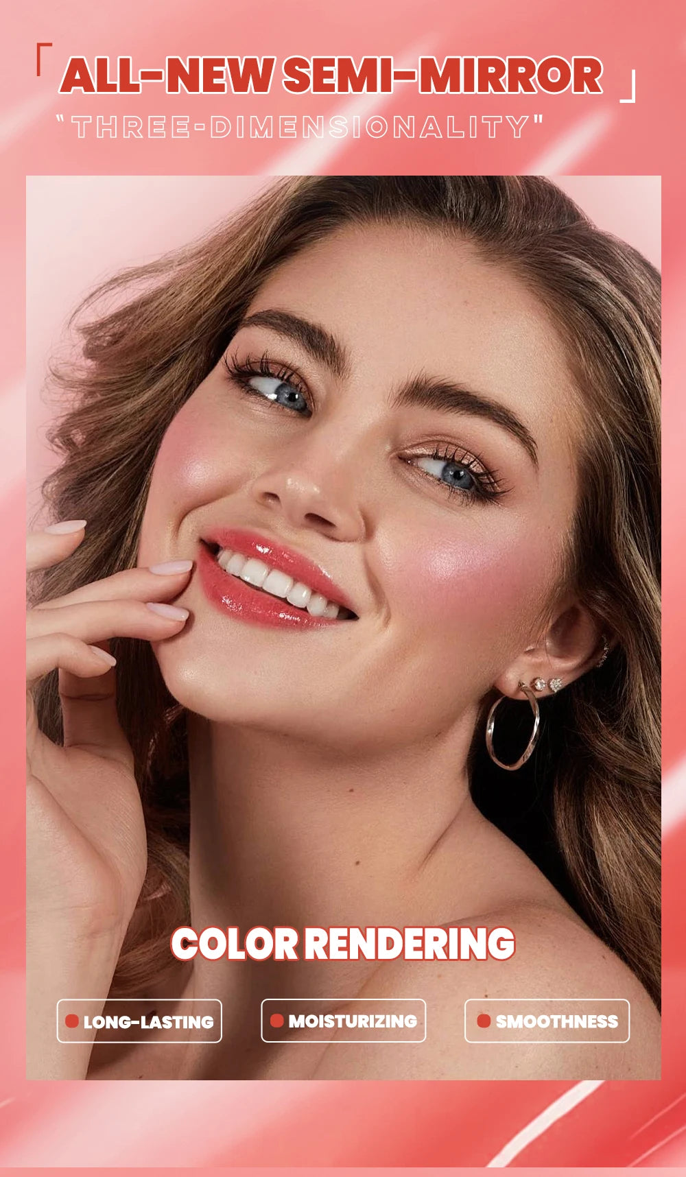 QIBEST watery red liquid lip glaze with mirror glossy finish for long-lasting, moisturizing, and smooth lip makeup.