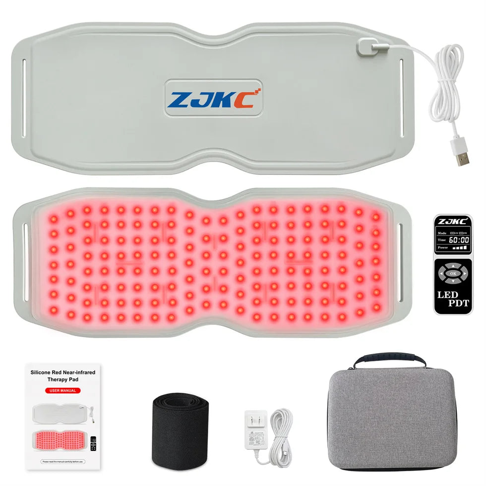 ZJKC 660nm 850nm 940nm Red Light Therapy Belt Near Infrared Phototherapy Wrap 450pcs LED Heating Pad for Full Body Pain Relief