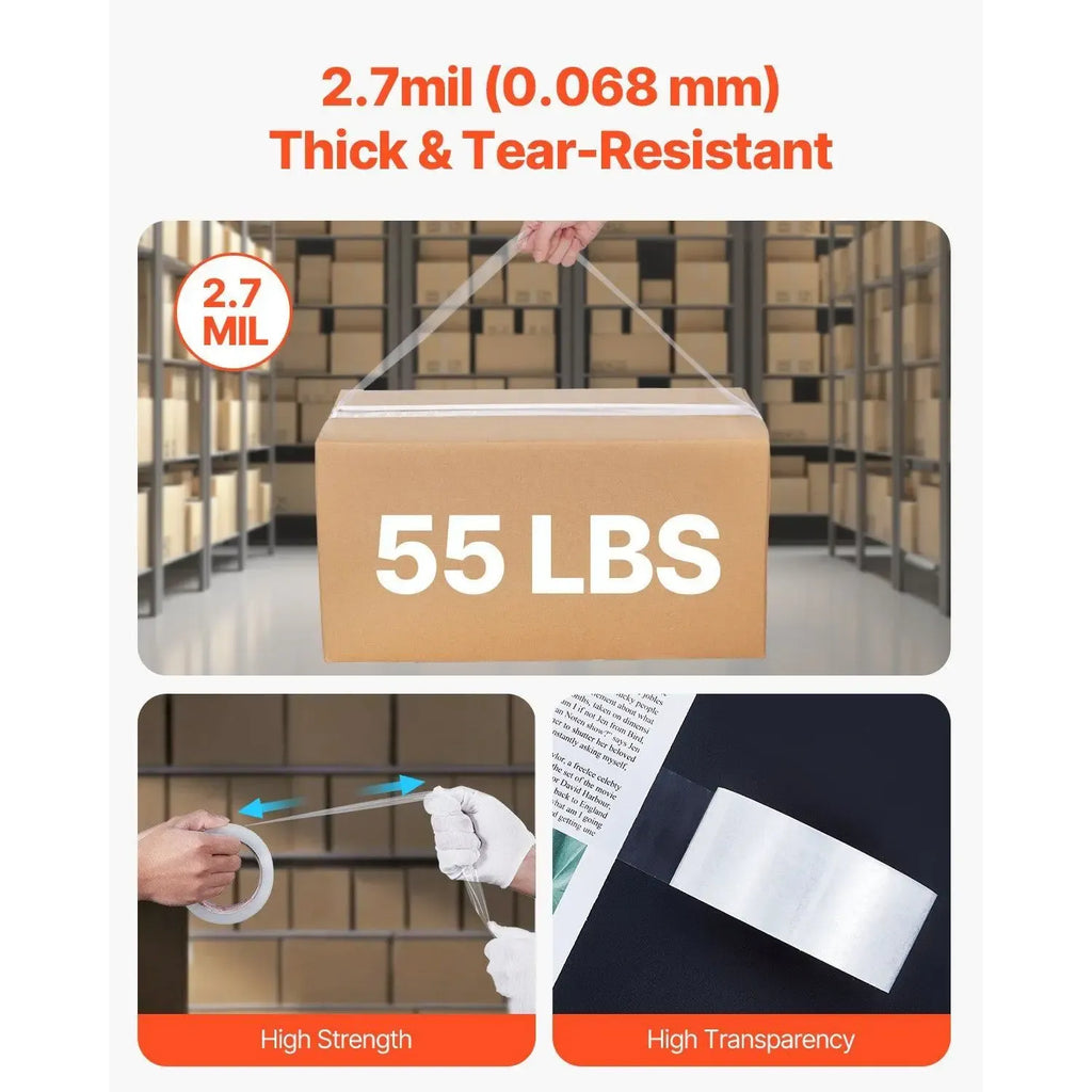 Thick clear packing tape, 2.7 mil tear-resistant for sealing shipping boxes