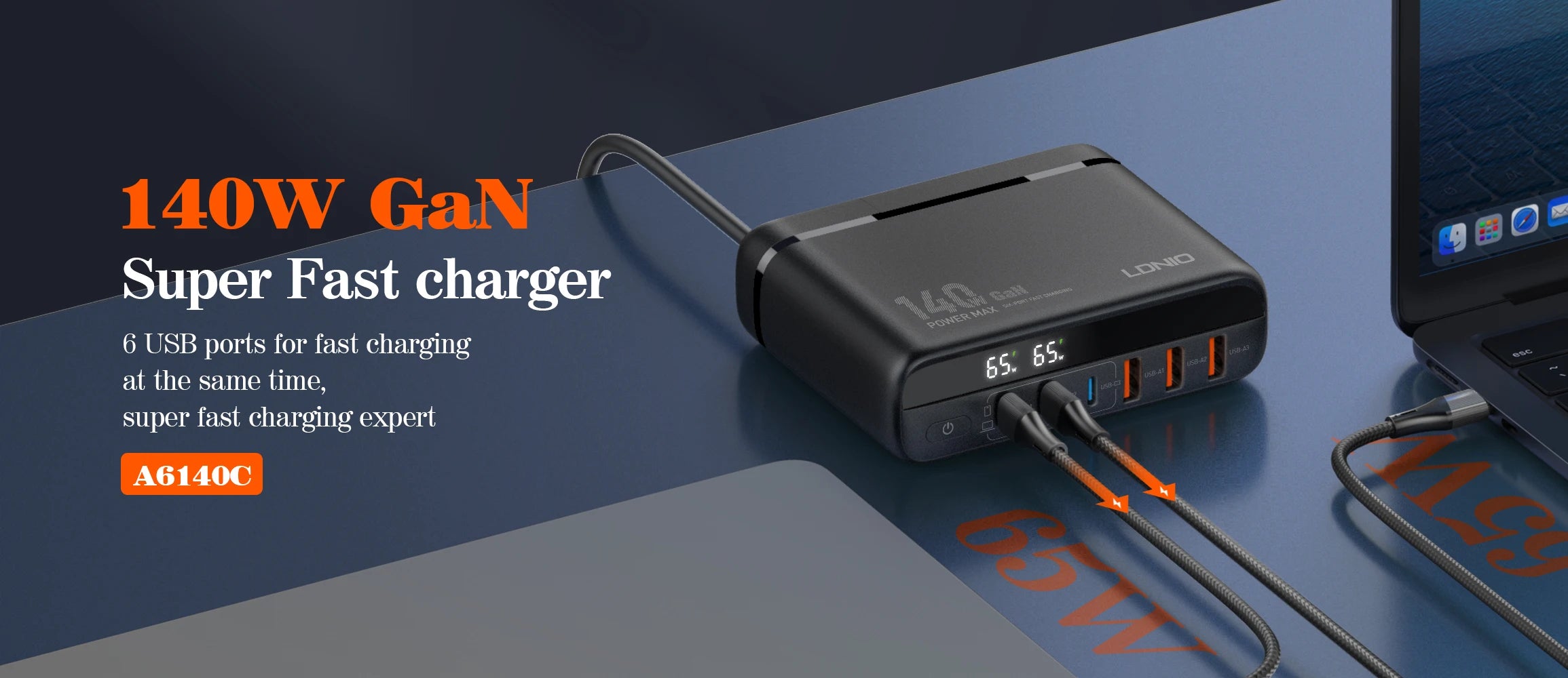 140W GaN USB-C Fast Charger for MacBook - High-Speed Power Adapter Tidesmit