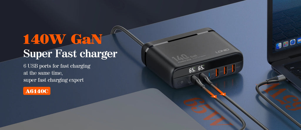 140W GaN USB C Charging Station - 6 Port Fast Desktop Wall Hub Tidesmit