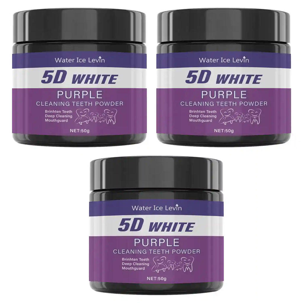 Tidesmit 5D White Purple teeth whitening powder for deep cleaning, stain removal, and fresh breath.