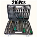 216-Piece Professional Socket Set 1/2' 3/8' 1/4' Drive SAE & Metric with 72-Tooth Ratchet for Automotive And Home Repair.（1SET）