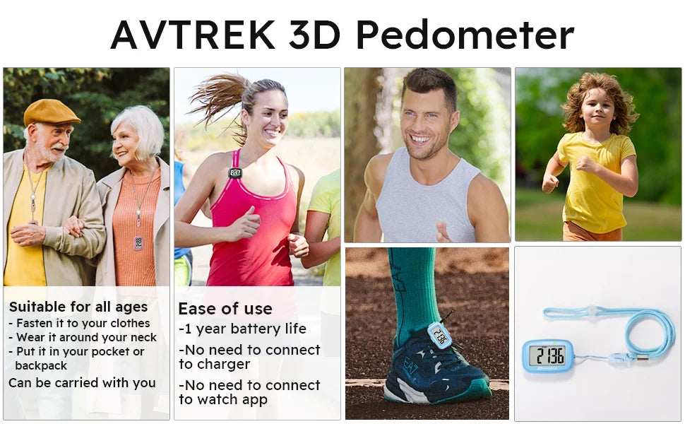 Avtrek Portable Mini Step Counter 3D Pedometer Digital Pocket Watch Clock for Outdoor Sport Fitness Running Walking Step Tracker