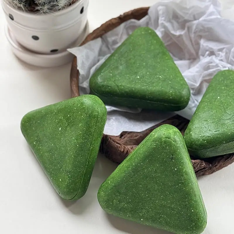 Green Triangle Soap Shampoo Bar with Usman Grass - Natural Cypress Leaf Solid Shampoo Bar for Natural Herbal Hair Care, Calming.