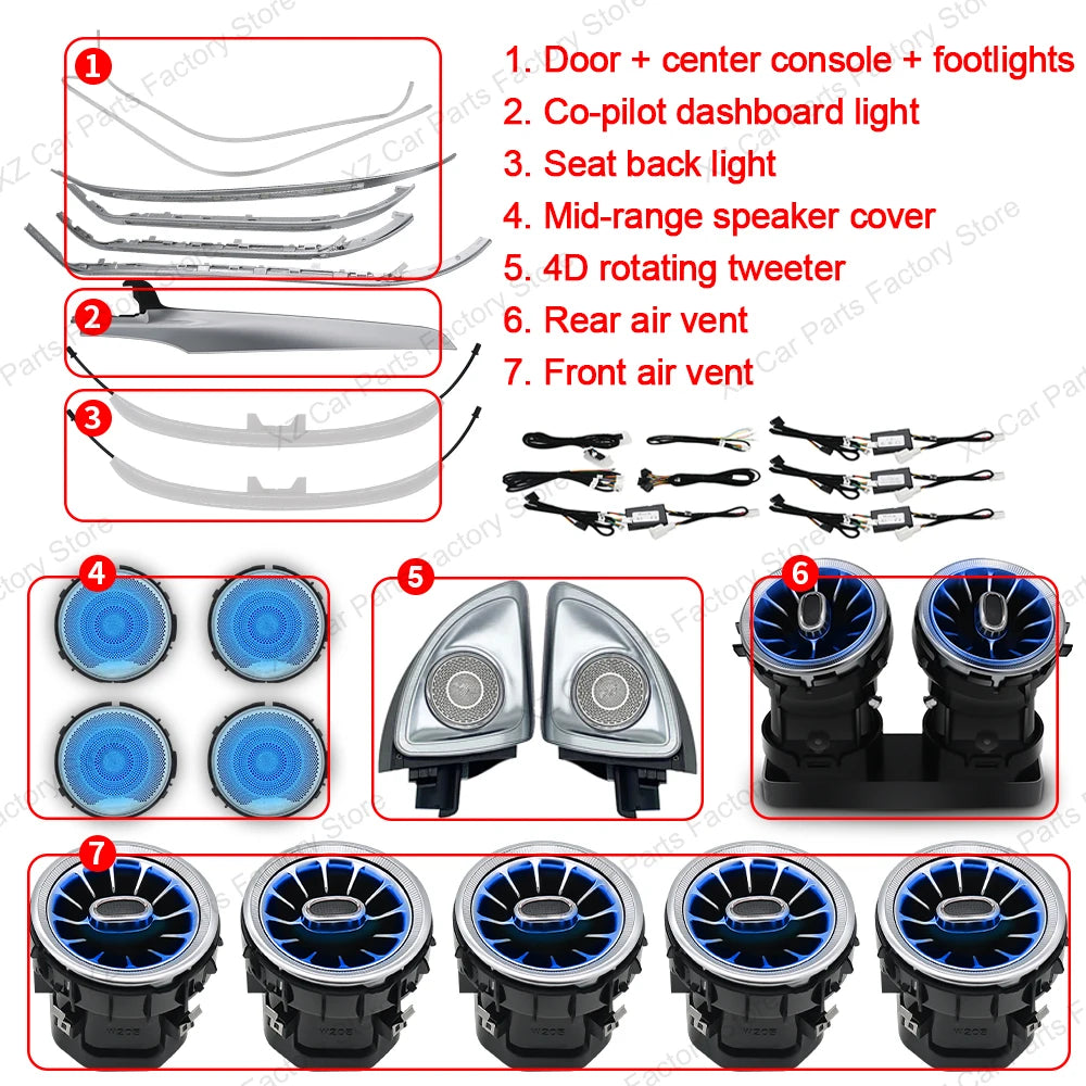 Mercedes Benz W205 X253 64-Color LED Ambient Lighting Kit X253 4D 7PCS-Kit Tidesmit