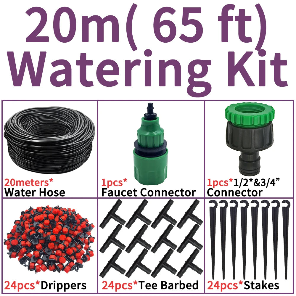 WUJIE 5M-25M Micro Drip Watering Kit Garden DIY Automatic Irrigation System & Adjustable Dripper 4/7'' Hose for Greenhouse
