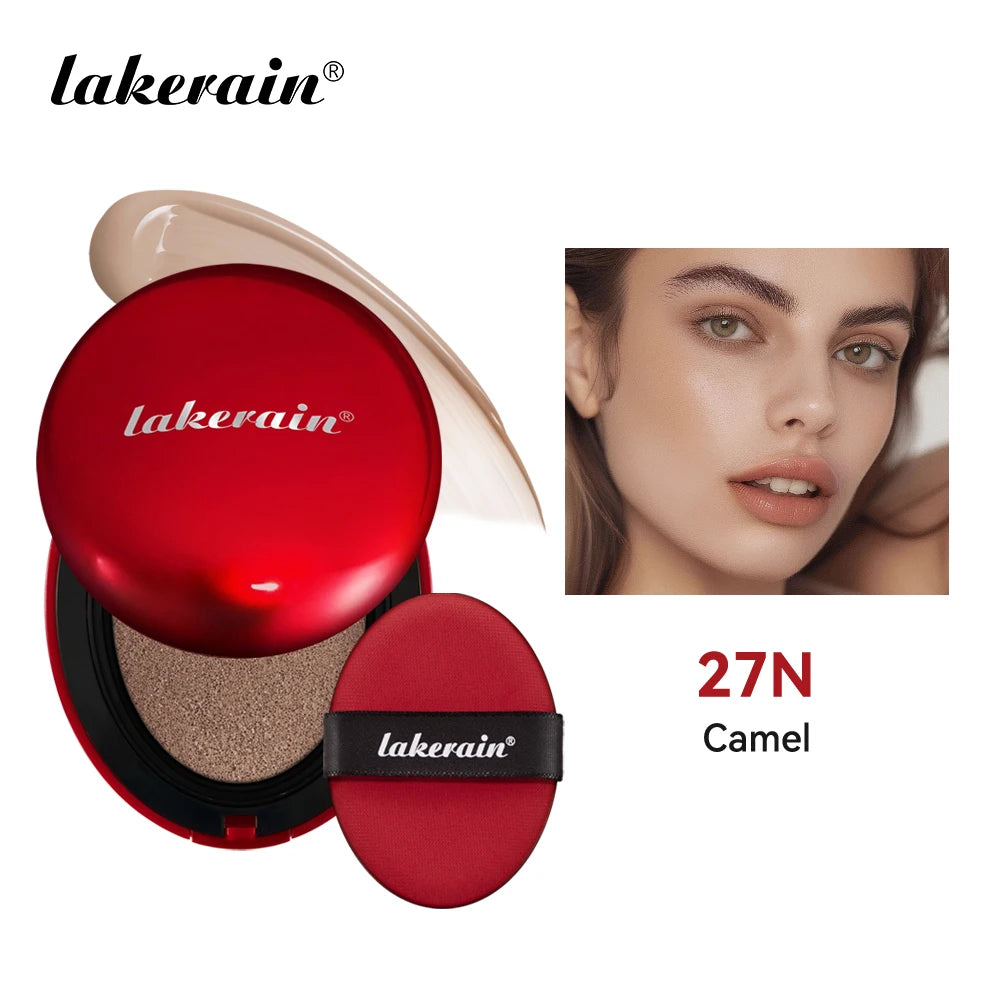 Tidesmit Lakerain waterproof cushion foundation texture close-up showing full coverage semi-matte face makeup finish
