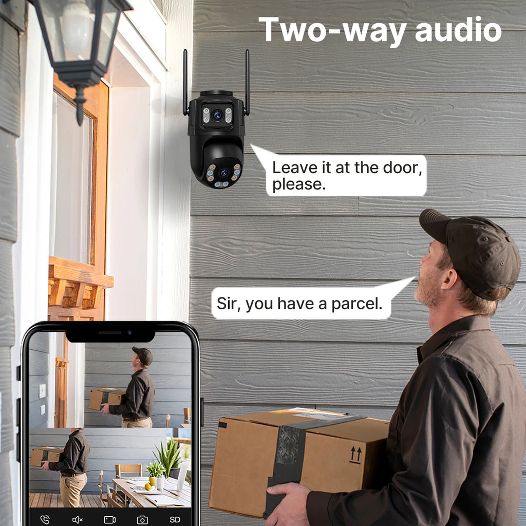 WONSDAR HD Wifi PTZ Camera Outdoor Dual Lens Dual Screen AI Auto Tracking IP Camera CCTV Audio Video Surveillance P2P iCSee