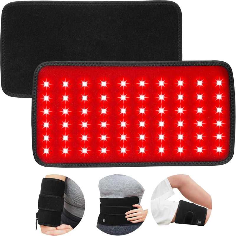 Portable red light therapy belt with 660nm and 850nm LED lights for back, waist, and joint pain relief.