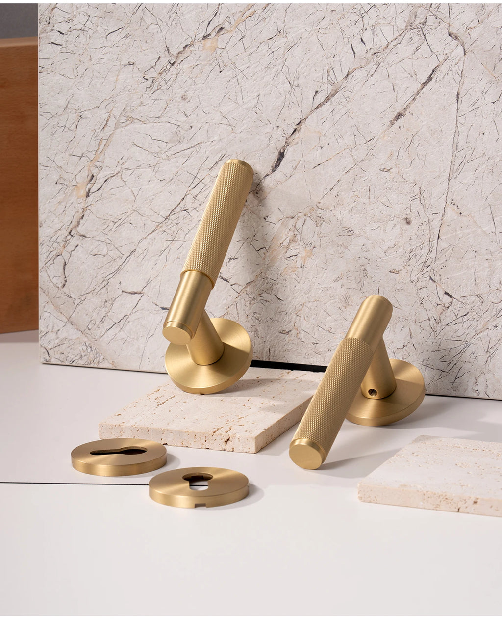 DOOROOM Brass Door Lock Set Modern Knurled Matte Brushed Copper Interior Door Lock Decorative Lock Privacy Lock Passage Lock