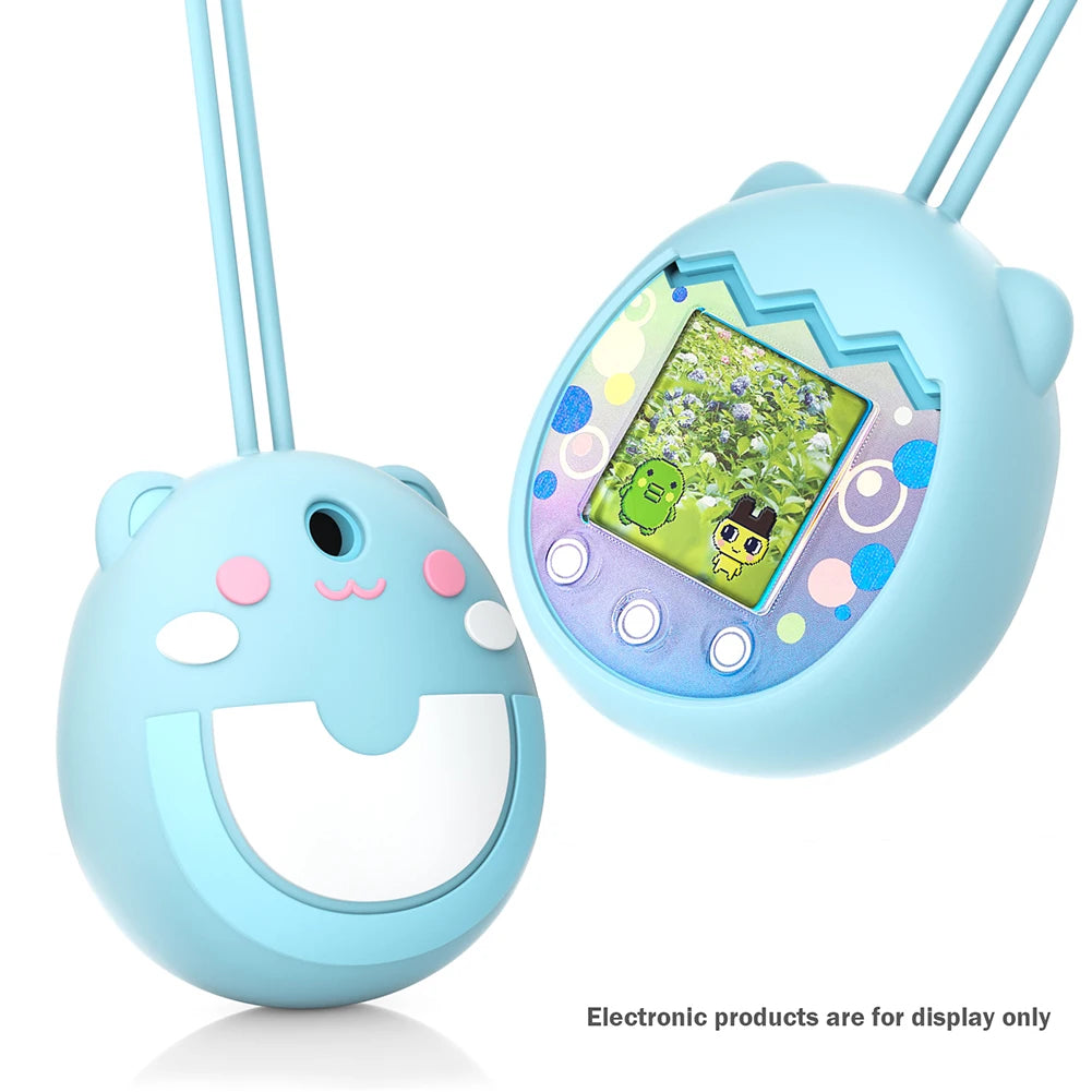 Blue silicone shockproof protective case for Tamagotchi Pix with hand strap for safe, scratch-free virtual pet play.