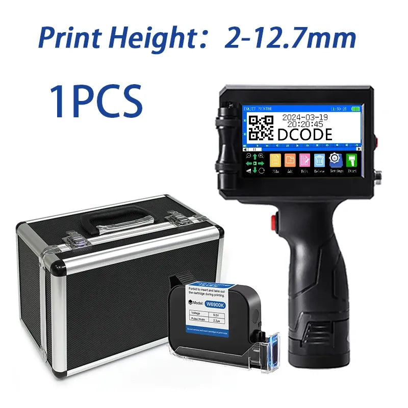 Portable handheld inkjet printer with smaller print height and black metal suitcase set