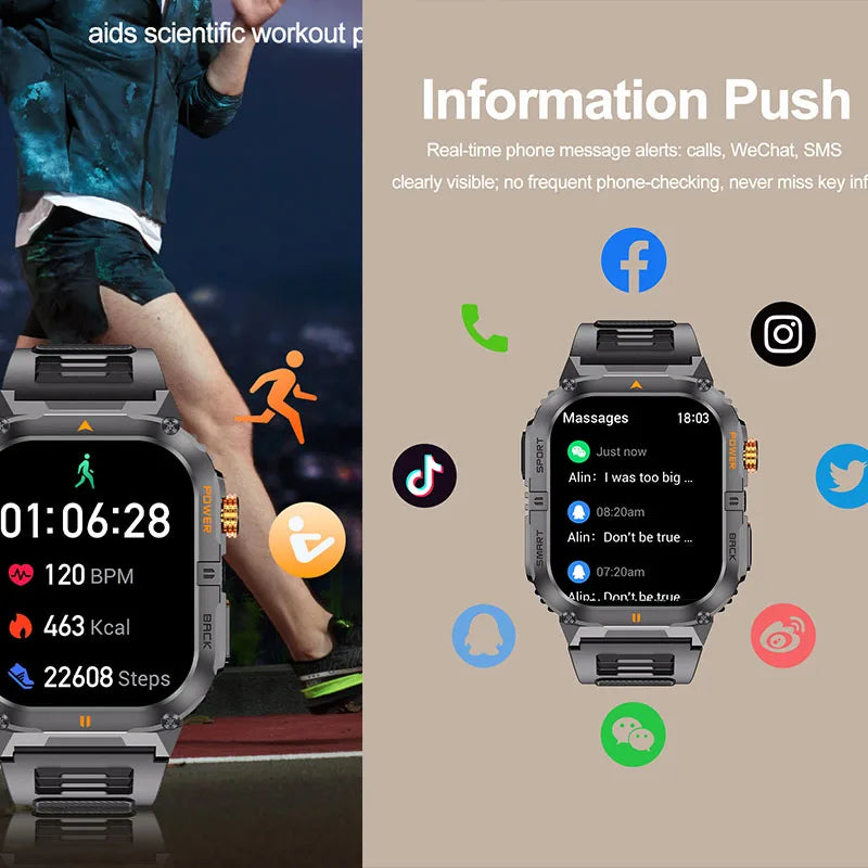 Hot Sell Gifts 2026 New Military SmartWatch Men Outdoor Sports IP68 Waterproof  LED Bluetooth Call Health Monitoring Men Women