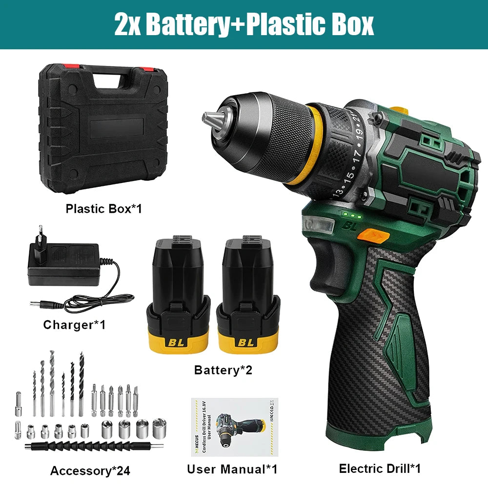 55N.M 10MM 23 + 1 Torque Brushless Electric Impact Drill Metal Ratchet Chuck Cordless Drill Electric Screwdriver DIY Power Tools