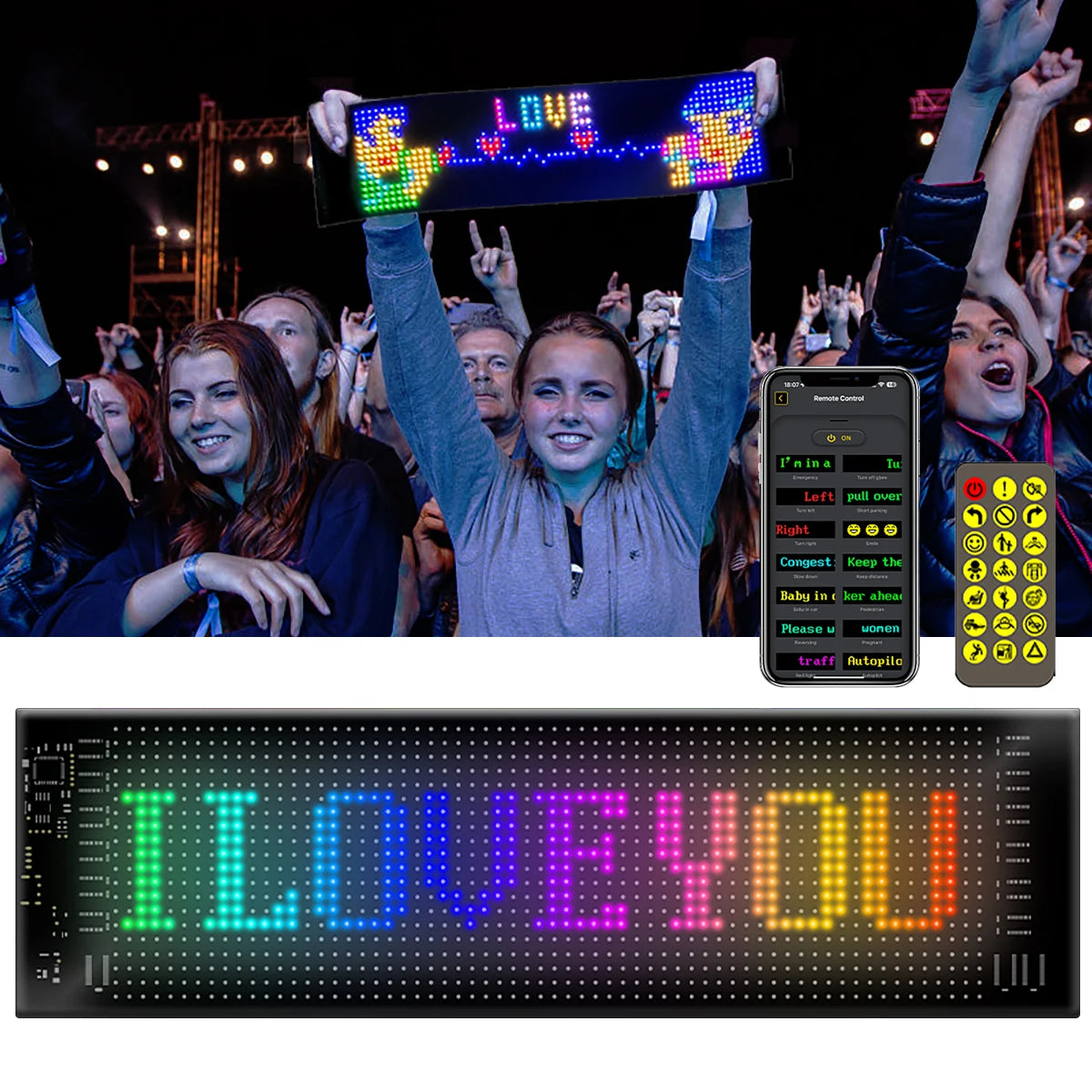 Car LED Matrix Pixel Panel 16x64 - Customizable RGB Scrolling Text Display Tidesmit