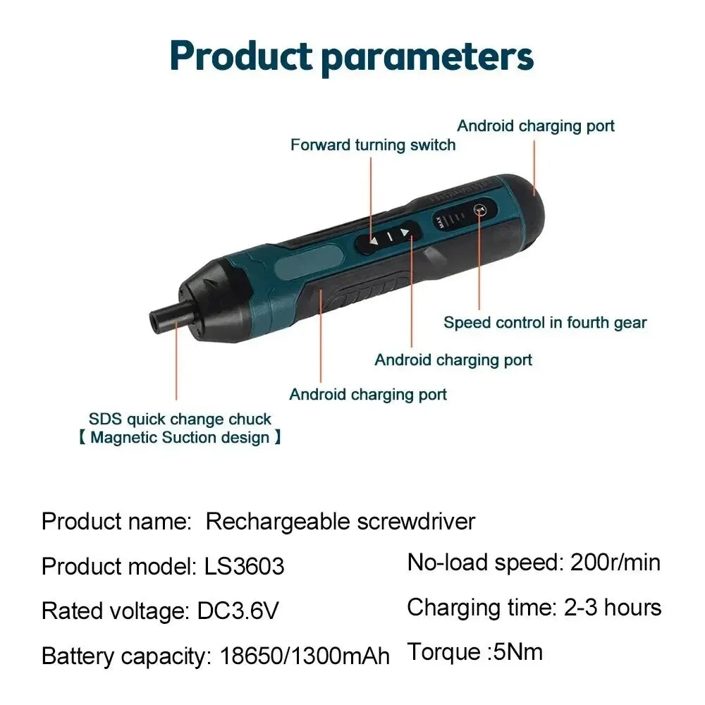 Mini Rechargeable Electric Screwdriver Set Adjustable Torque Cordless Drill for Precision Repair & Electronics Maintenance Tools