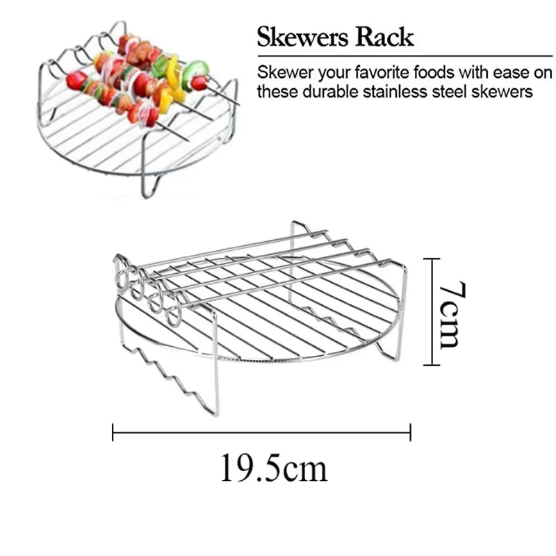Stainless steel skewers rack with vertical rod holders for air fryer