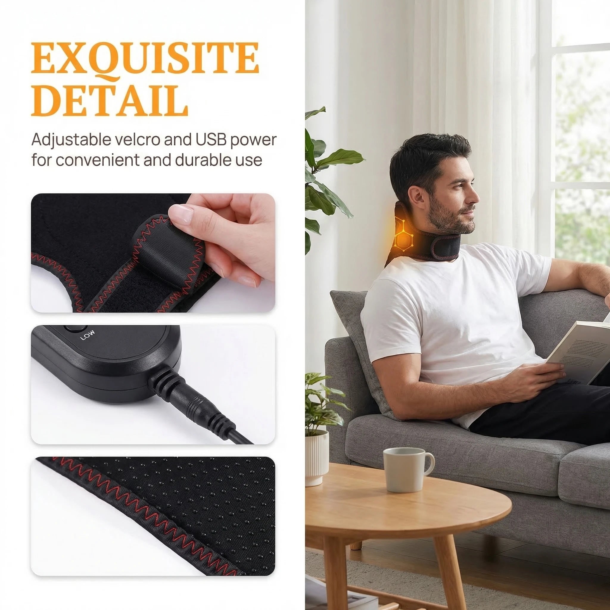 USB Heating Neck Support Brace - Adjustable Hot Compress Therapy Fascia Gun Tidesmit