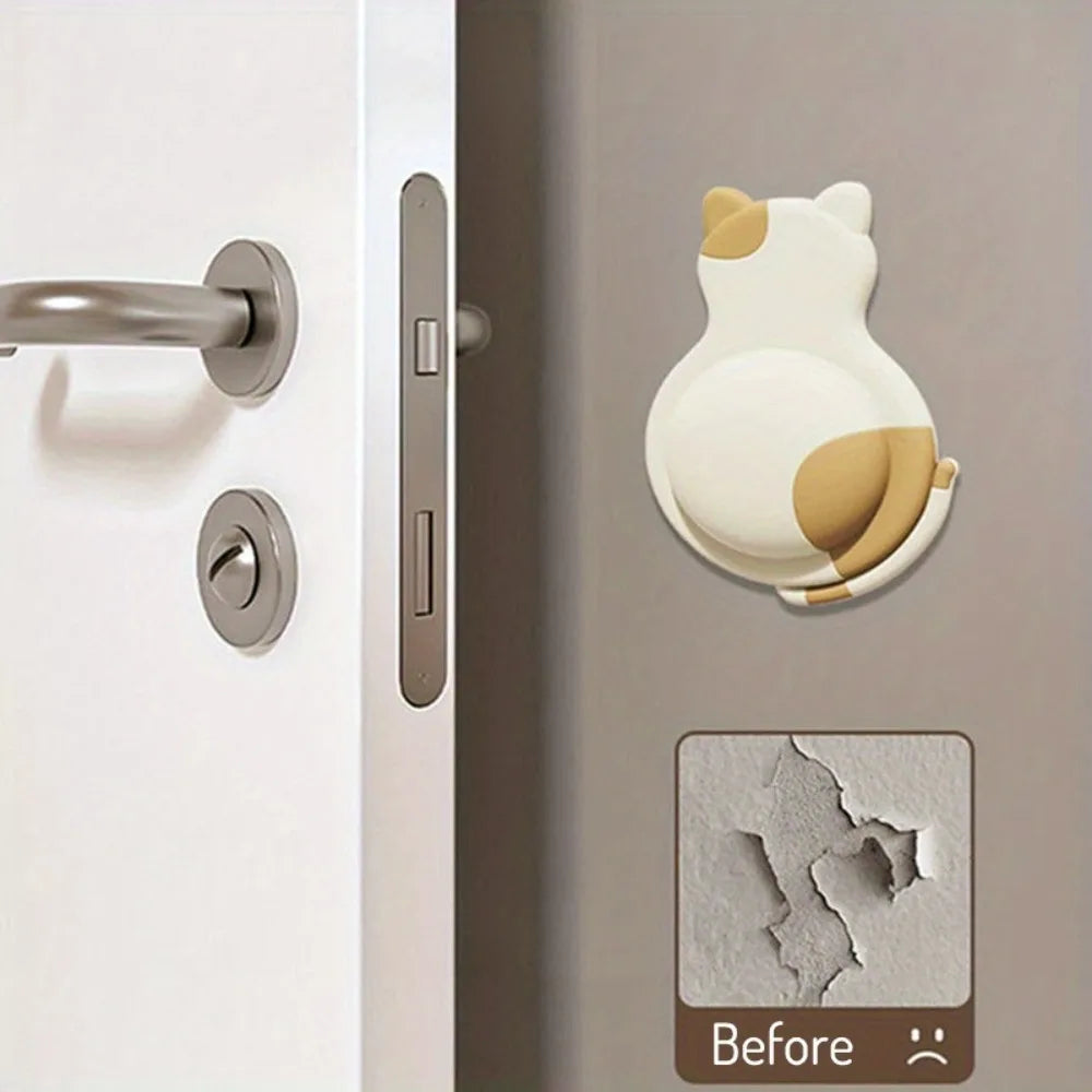 Cute cat 3D self-adhesive wall bumper for door stoppers to prevent furniture damage and protect home walls.
