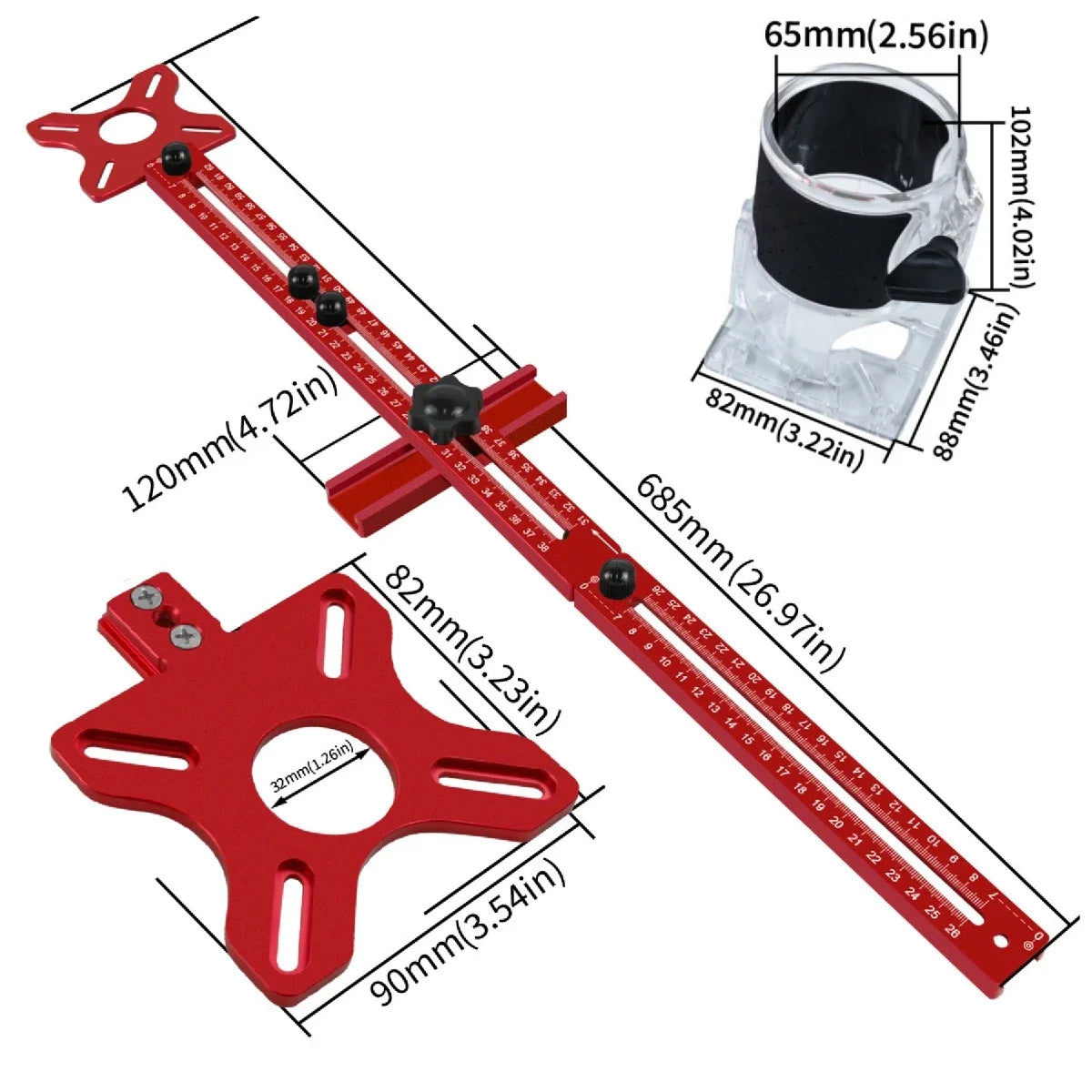Extended 3 in 1 Router Milling Groove Bracket,9-61cm Radius Router Circle Cutting Jig,Aluminum Cabinet Hardware Jig for Woodwork
