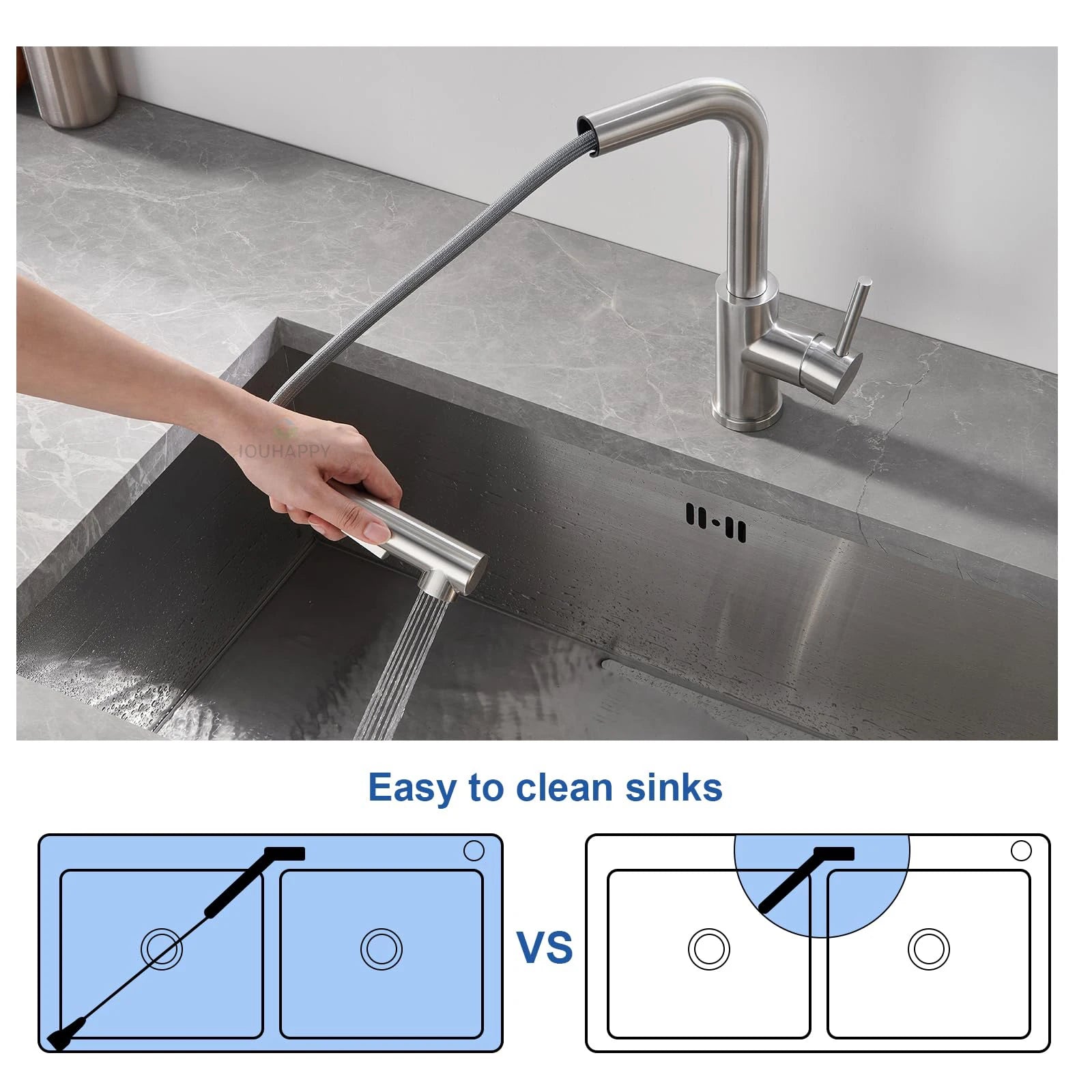 Pull Out Kitchen Sink Faucet Two Model Stream Sprayer Nozzle Stainless Steel Hot Cold Wate Mixer Tap Deck Single-hole Installation Kitchen Accessories