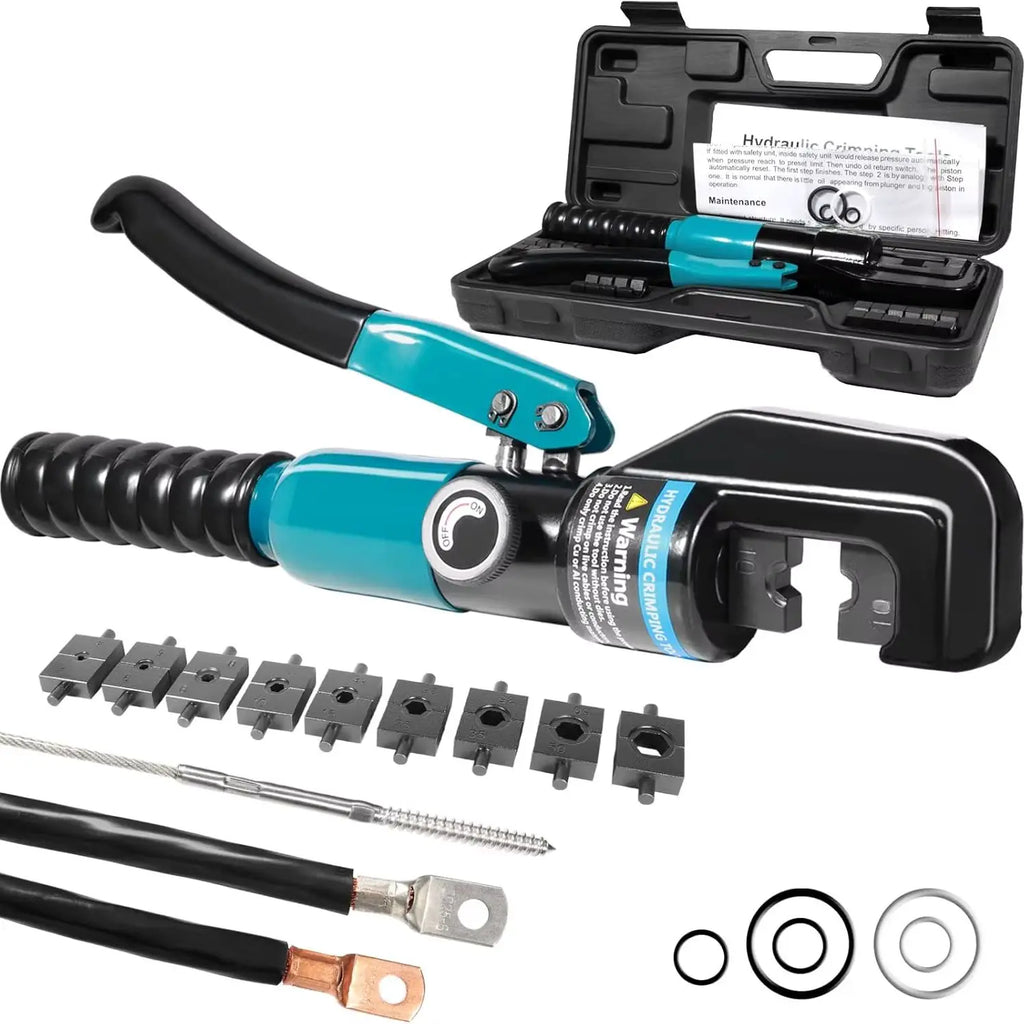 Professional 10-Ton Hydraulic Crimping Tool Kit with 9 Dies, for Battery Terminals & 16/10/8/6/4/25/35/50/70mm² Cable