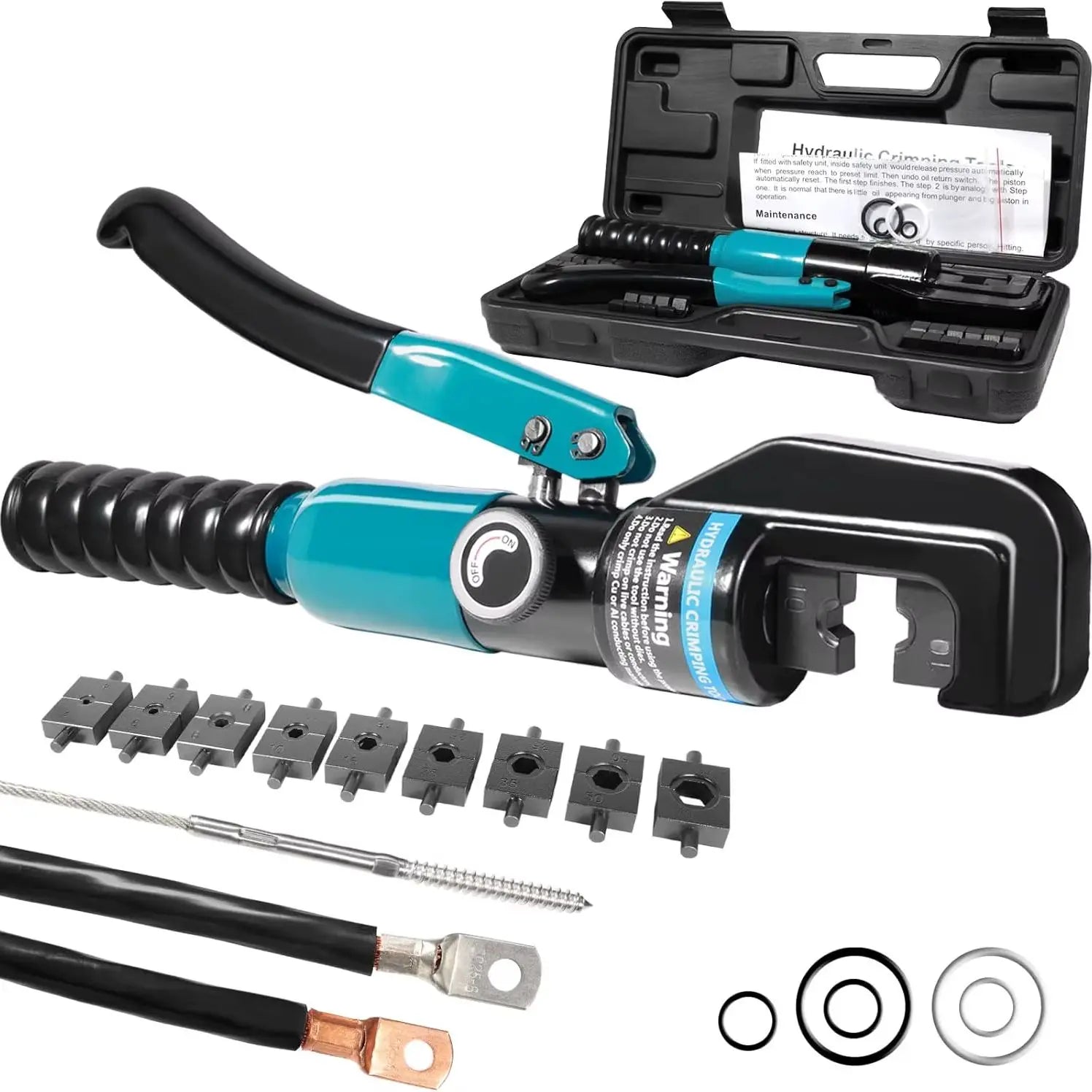Professional 10-Ton Hydraulic Crimping Tool Kit with 9 Dies, for Battery Terminals & 16/10/8/6/4/25/35/50/70mm² Cable