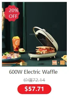 600W electric waffle and nonstick cooking machine, compact countertop cooker