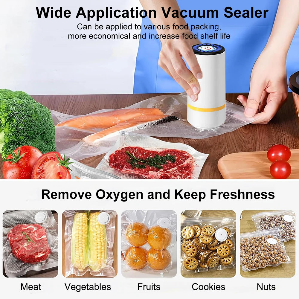 Mini Vacuum Sealer Pump Electric Air Pump Rechargeable Food Vacuum Packer with Food Vacuum Sealer Bags Food Fresh Packaging Bag