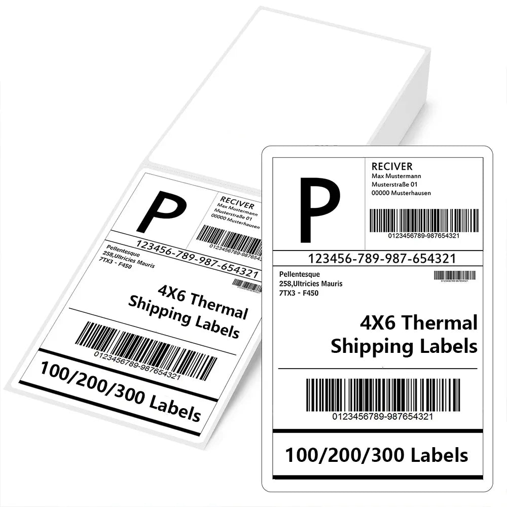 4x6 thermal shipping label sheets with barcodes, 100/200/300 label pack