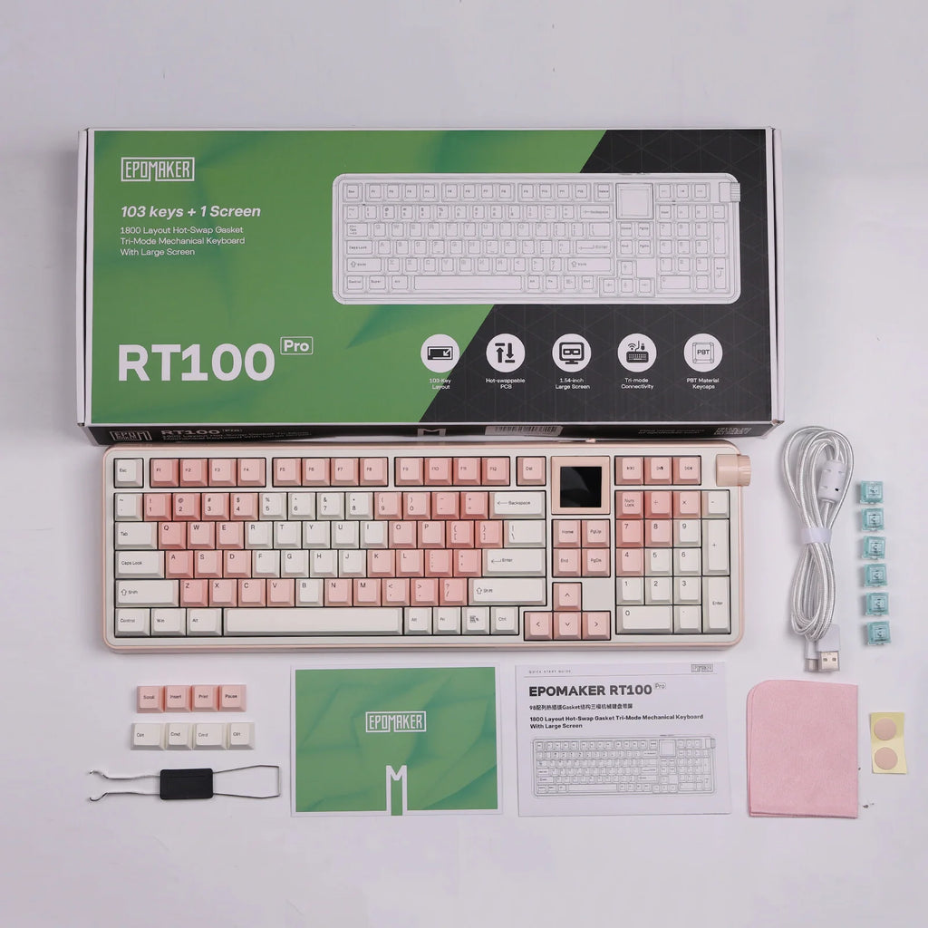 EPOMAKER RT100 PRO Full Sized ANSI US Layout Tri-mode Wireless Mechanical Gaming Keyboard with 5000mAh Battery & RGB Backlight