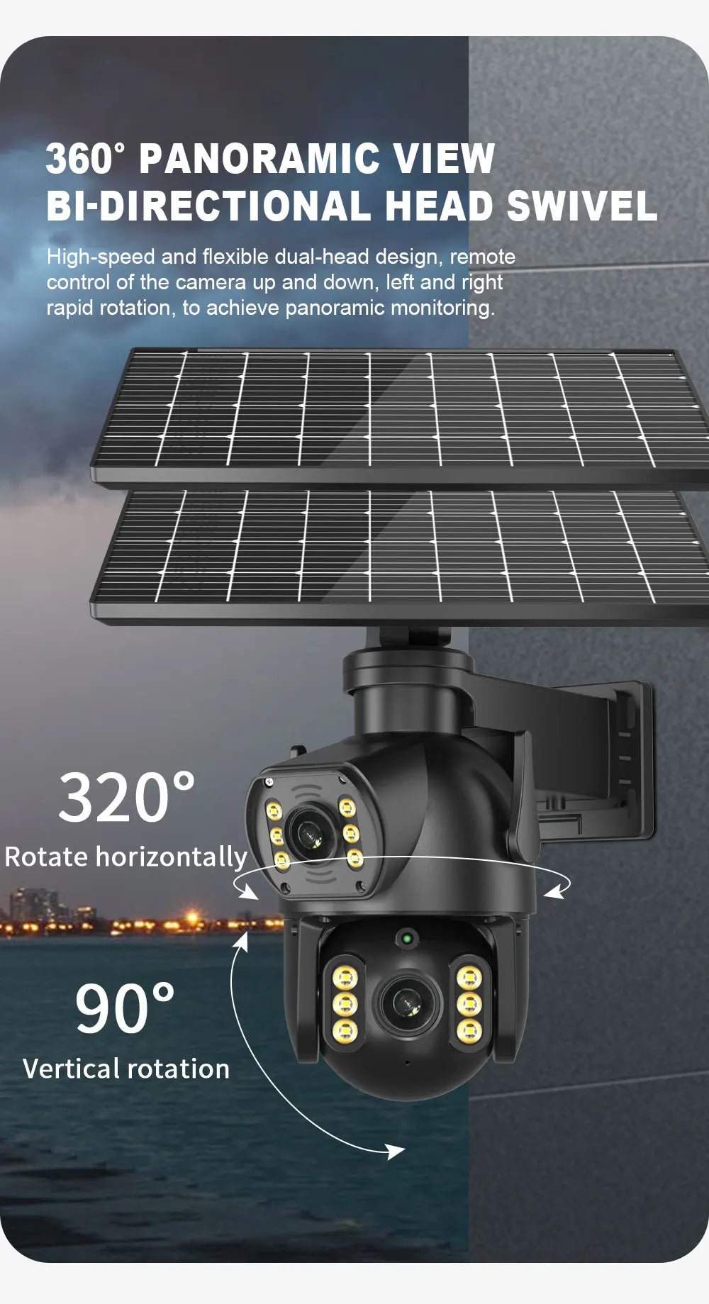 8MP 4K 4G SIM Solar Camera Outdoor Dual Lens Dual Screen Camera AI Automatic Tracking Detection Built-In Battery Solar Camera