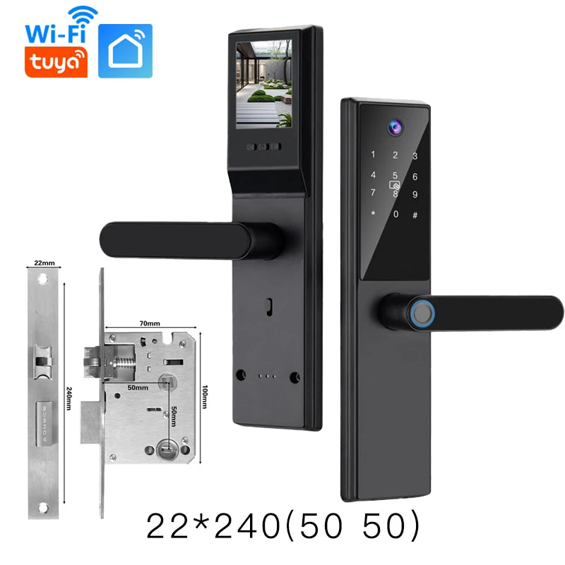 2025 New Tuya WiFi Digital Electronic Smart Wooden Door Lock With Biometric Camera Fingerprint Smart Home Remote Unlock