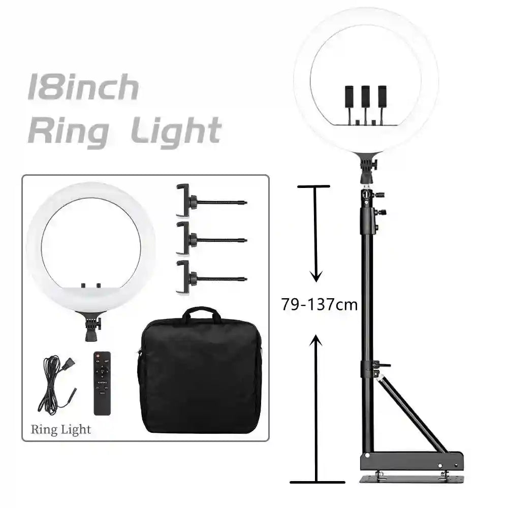 18 Inch LED Ring Light with Adjustable Tripod for Content Creation 135cm Wall bracket E Tidesmit
