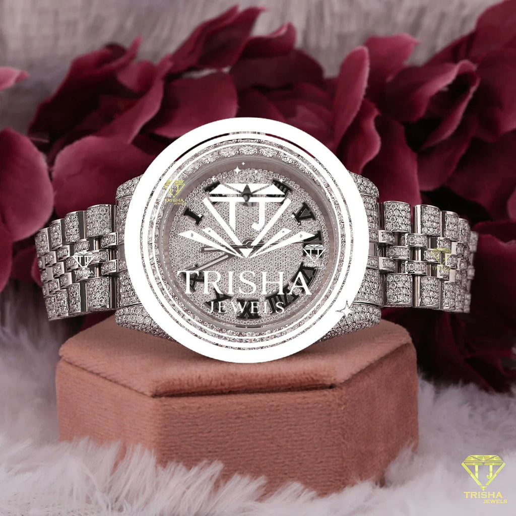 Exclusive Luxury Moissanite Watch Featuring Brilliant Diamond Like Stones and Elegant Jubilee Band