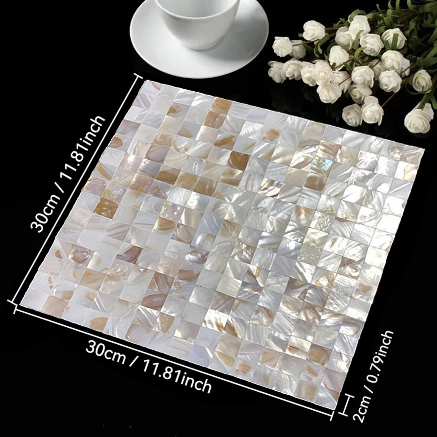 Mother-of-pearl mosaic tile sticker sheet, 30cm x 30cm, iridescent square tile pattern