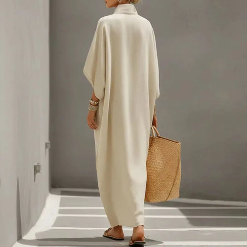 Summer Holiday Bohemian Long Dress Women's Sexy Stand Collar Button Elegant Party Dresses Spring Batwing Sleeve Loose Maxi Dress