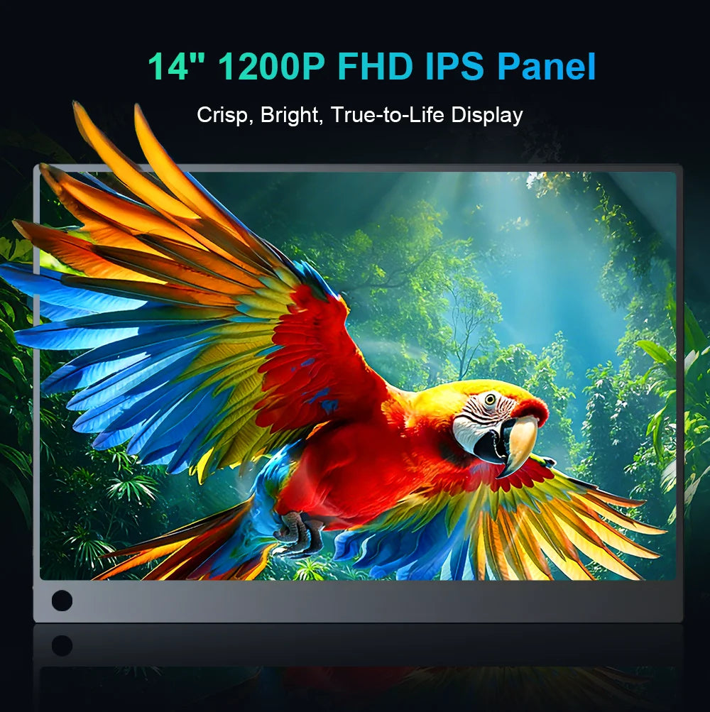 14 Inch 1200P FHD IPS Touch Portable Monitor 10-Point Capacitive Touch 75x75 VESA Low Blue Light Type‑C Mini HDMI Compatible PS5