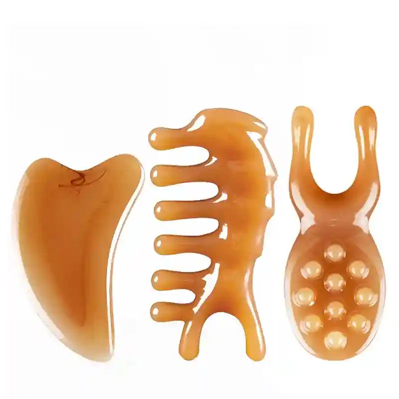 Gua Sha Scraping Massage Tool Set - Face & Body Resin Sculpting Eye Massage Instrument 3 Pcs-B Tidesmit