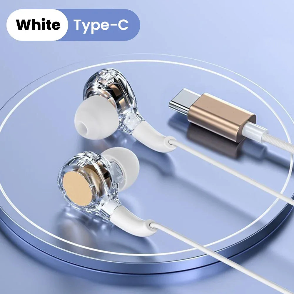 HiFi Wired Headphones with Microphone and Deep Bass by Tidesmit White Type-C Tidesmit