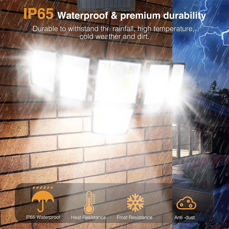 Solar Light Outdoor 496 LED Integrated Super Bright Motion Sensor Strong Power IP65 Waterproof 3 Working Modes Garden Wall Security Lights