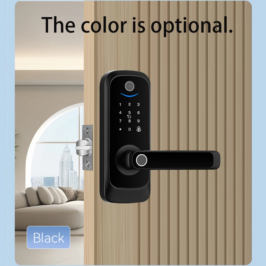 Keypad Door Lock With Handle Fingerprint Door Lock Smart Doorbell Cat eye Peephole Camera Tuya Wifi App Door Locks For Bedrooms